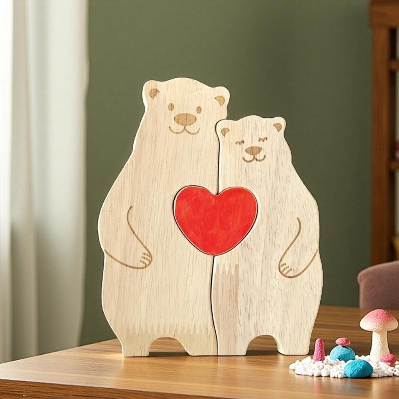 Personalize Wooden Bear Family Puzzle Housewarming Gift Unique Wooden Animal Puzzle Home Decors Wooden Cute Bear Puzzle