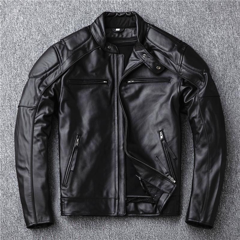 

Съемная внутренняя подкладка, осенне-зимняя куртка из натуральной кожи для мужчин, мотоциклетная кожаная куртка из коровьей кожи высшего слоя, куртка для велоспорта 5XL чёрный
