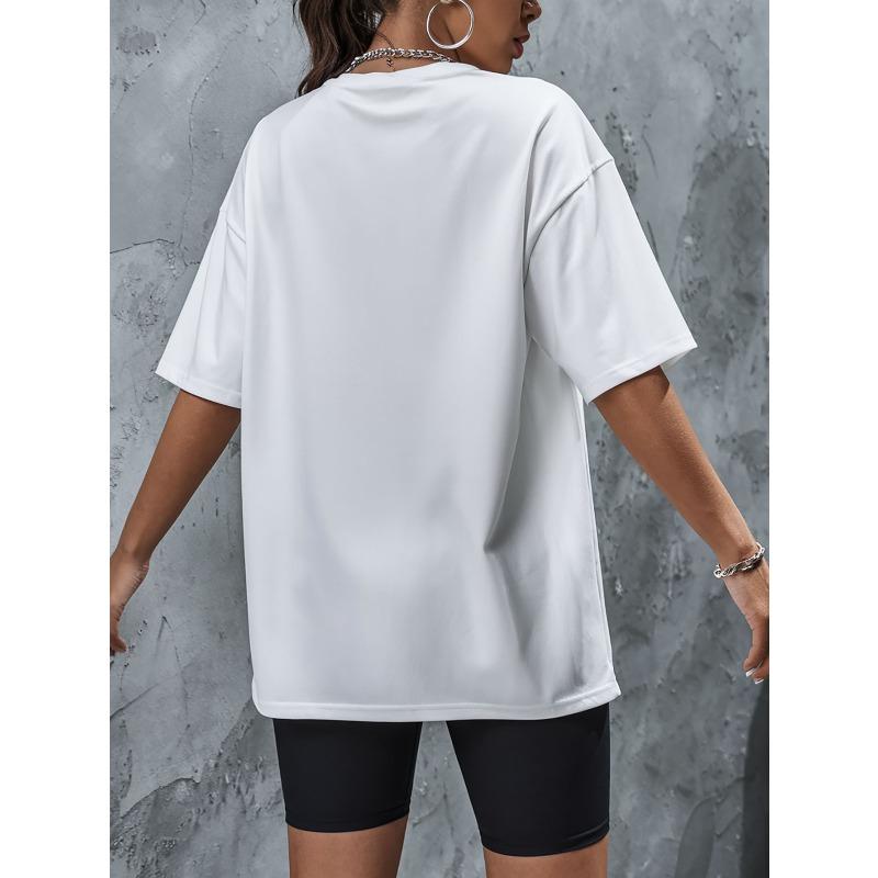 Women Round Neck Short Sleeve T-Shirt Letter Graphic Print Modern Floral Design Relaxed Fit Casual All-Season Comfort Top