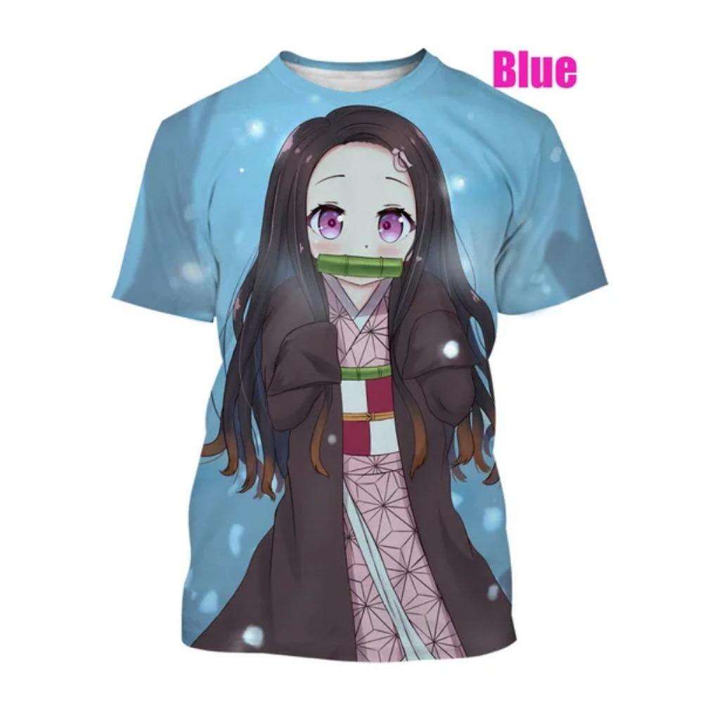 

Футболка с японским мультяшным принтом в 3D-стиле «Аниме-убийца демонов», унисекс, короткий рукав, повседневная, милая, футболка, топы XS