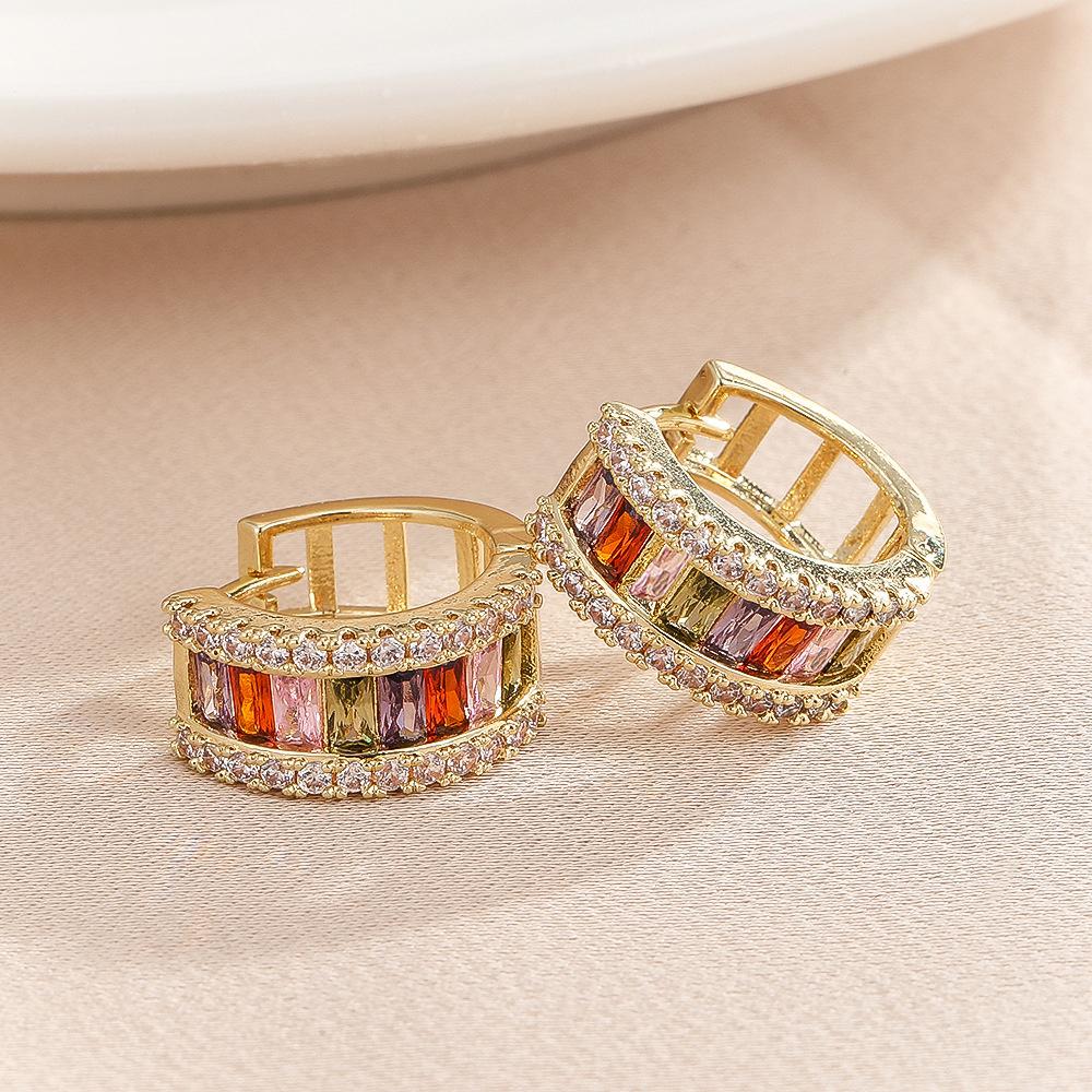 Luxury Female Rainbow Zircon Stone Butterfly Hoop Earrings Vintage Gold Color Wedding Jewelry For Women