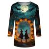 Women’s Casual Three Quarter Sleeve Crew Neck Top Tie Dye Halloween Themed Print Relaxed Fit Soft Fabric for Daily Wear