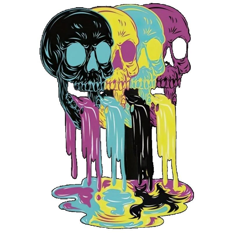 Black T Shirt with Colorful Skulls Dripping Paint Design for Casual Wear