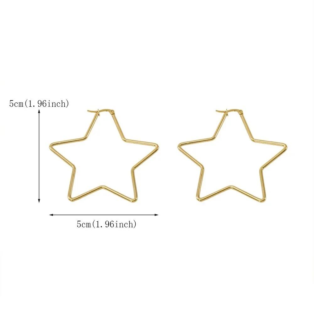 Stainless Steel Hollow Pentagram Hoop Earrings Boho Vacation Style Five-pointed Star Earring Punk Party Daily Jewelry Gift