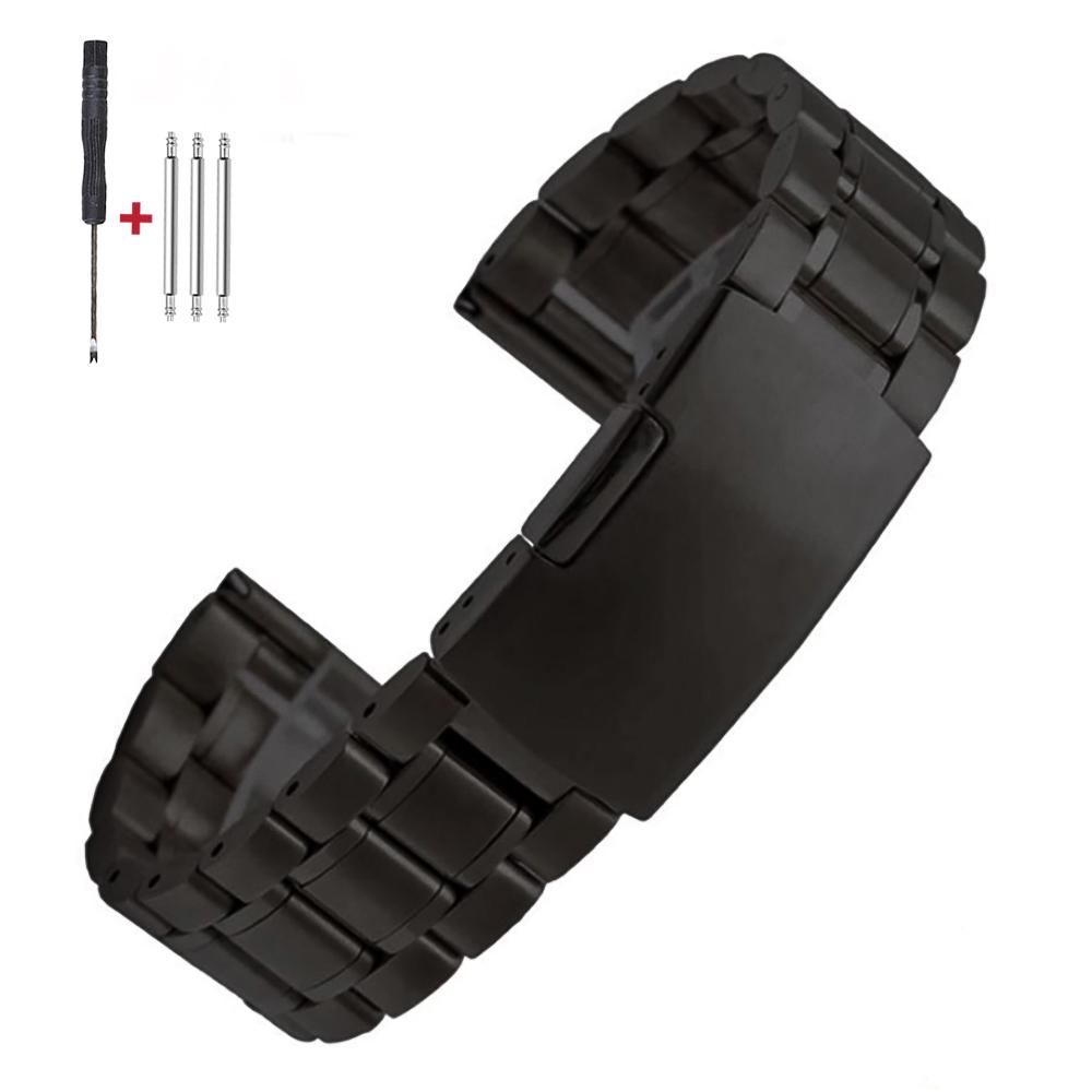 16mm 18mm 20mm 22mm 24mm Straight Curved End Stainless Steel Watch Band Silver Gold Black Metal Folding Clasp Bracelet with Tool