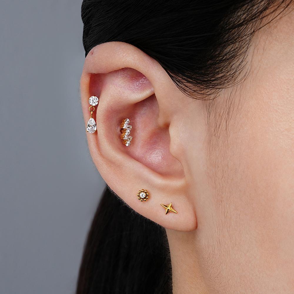 Right Grand ASTM F136 Titanium 16G Teardrop Dangle CZ Labret Stud Waterdrop Tragus Cartilage Earring Flatback Helix Piercing