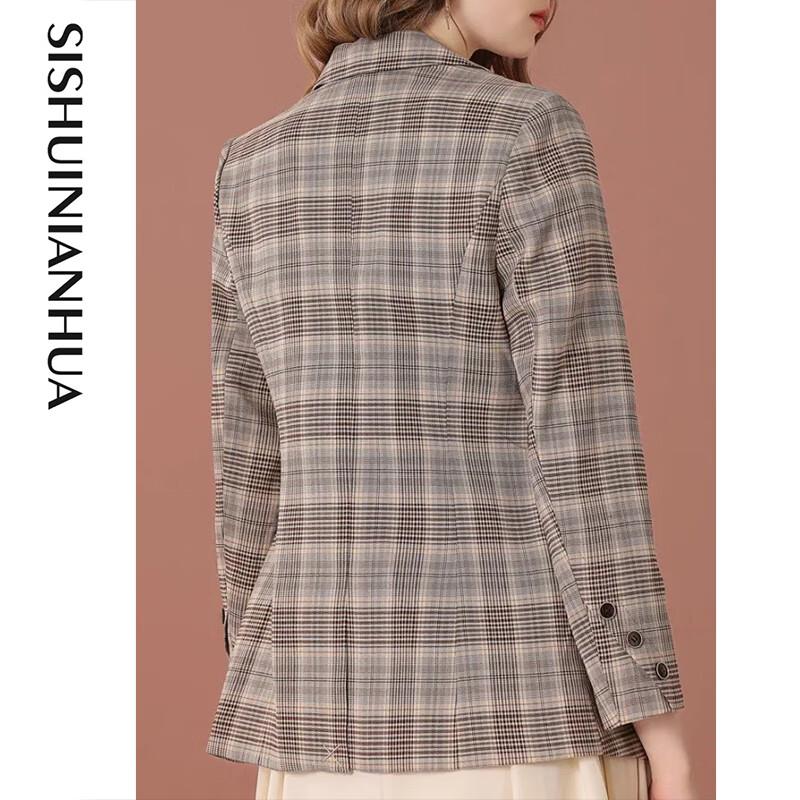 Elegant Women's Plaid Long Sleeve Short Jacket