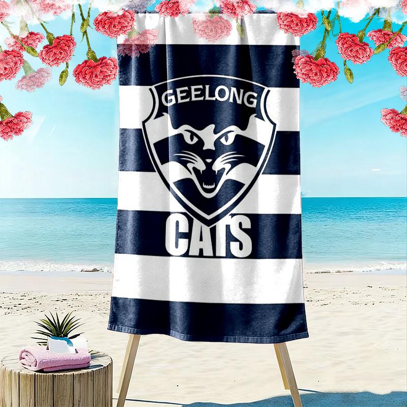 Geelong Cats Print Beach Towel, Large Soft Quick Dry Towel for Beach Camping Swimming