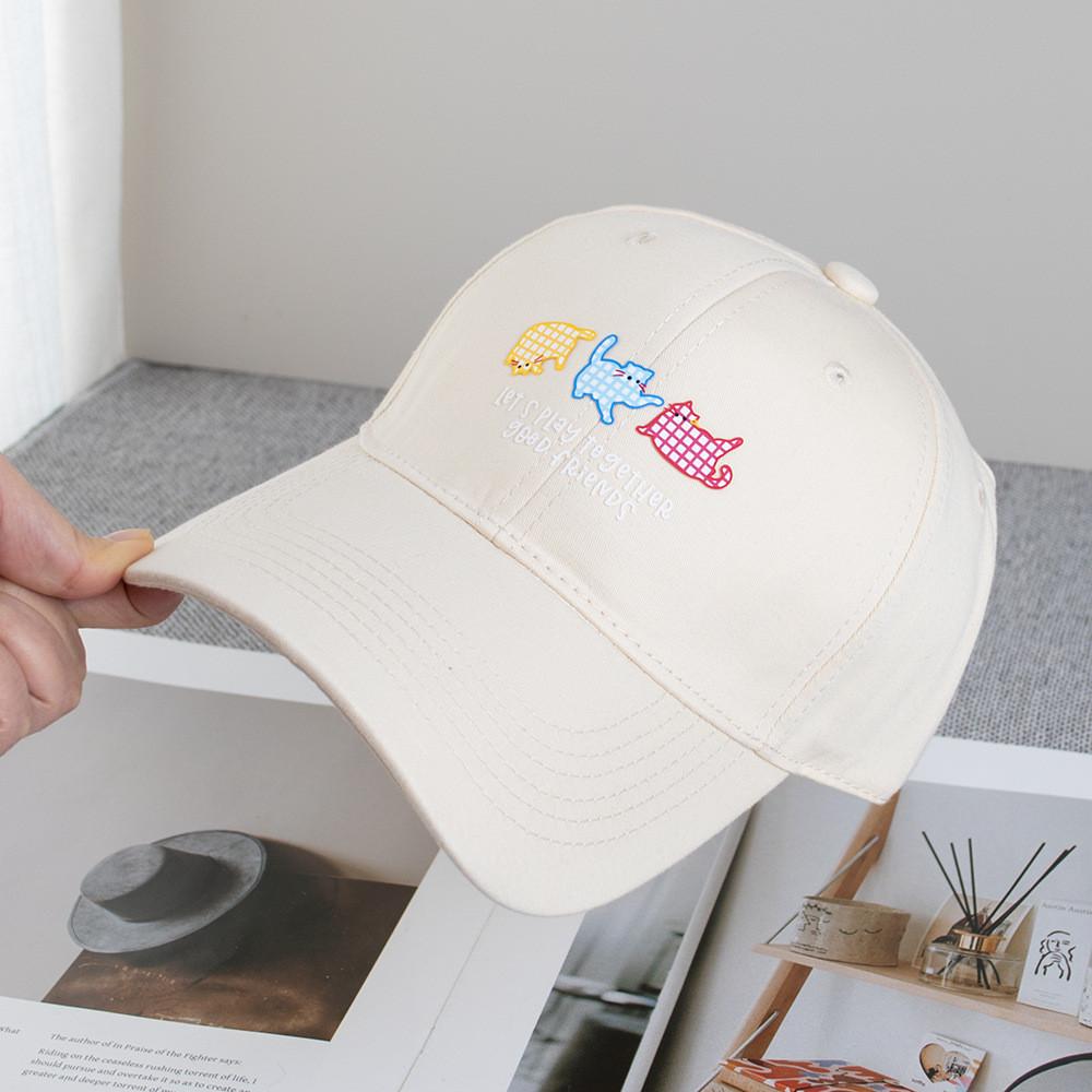 Cute Cartoon Cat Cotton Baseball Cap With Adjustable Fit For Casual Wear