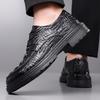 Men's Formal Casual Leather Shoes - Embossed Crocodile Pattern, Genuine Cowhide, Low-Top for Spring Workplace.