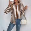 Women's Summer V-neck Single-breasted Cardigan Striped Contrasting Color Long-sleeved Women's Shirt
