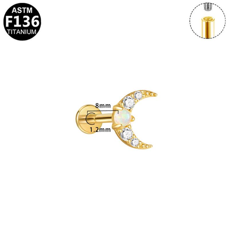 Titanium F136 Moon Threaded Cartilage Stud Earrings - Trendy European & American High-End Fashion