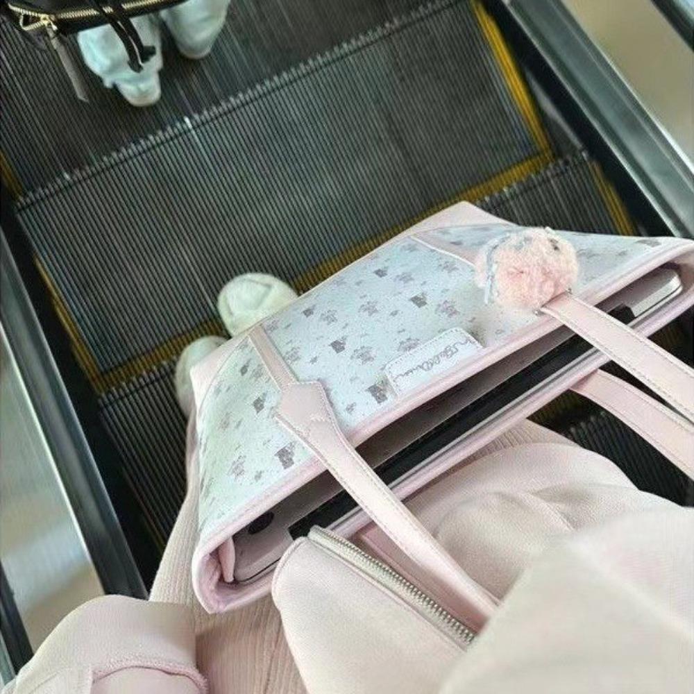Cartoon Aesthetic Print Handbag Bear Rabbit Print Tote Bag Portable Commuting Bag  College Students