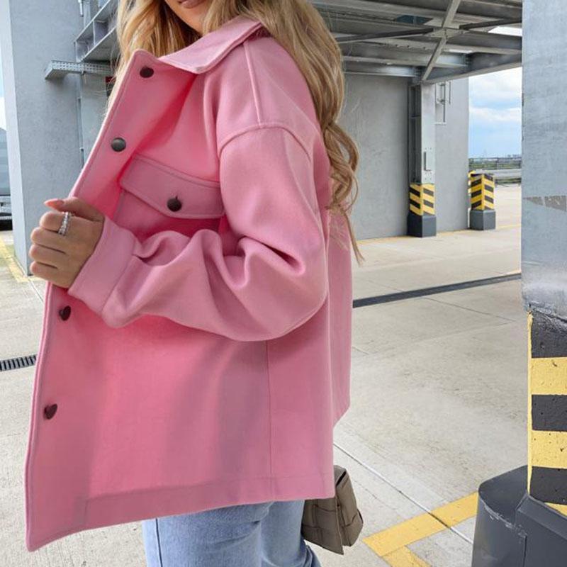 Polo Collar Woolen Coat Women's Casual Long Sleeved Top Solid Color Single Breasted Commuting Loose Jacket Autumn Winter New Fashion