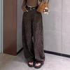 Women's High Waist Leopard Print Denim Jeans - Plus Velvet, Slimming Wide-Leg, Floor-Length for Autumn/Winter
