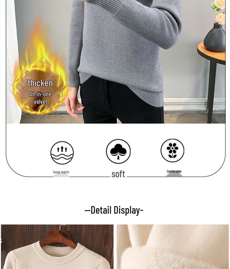 2025 Women's Plus Velvet Knit Base Layer Sweater - Autumn/Winter Thickened One-Piece Top