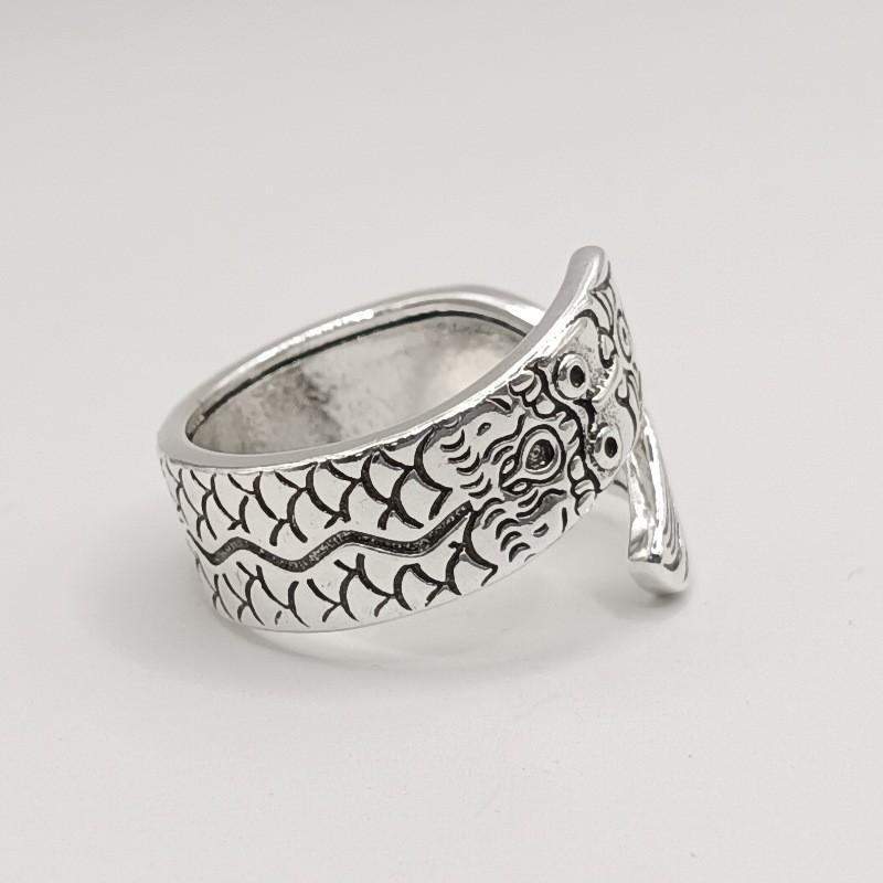 Adjustable Sterling Dragon Ring Men Women Vintage Zodiac Jewelry Gift Adjustable Open Band