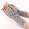 Knit Gloves Textured Leaf Design Soft Acrylic Fabric Cold Weather Fingerless Handwear Unisex Solid Color