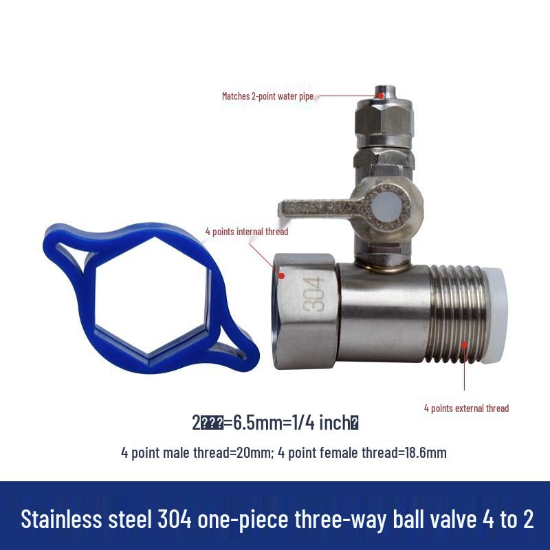4–Way Inlet Tee Ball Valve 3-Way Pure Water Machine All-Copper Switch Valve