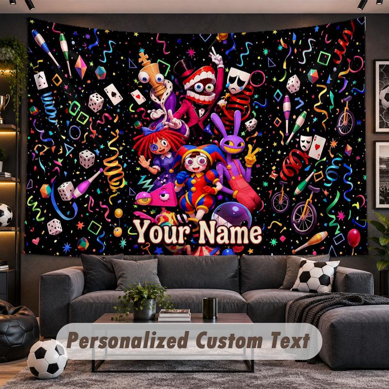 Wall Hanging Tapestry Custom NameThe Amazing Digital Circus Pattern Personalized Printed Fabric Wall Decor