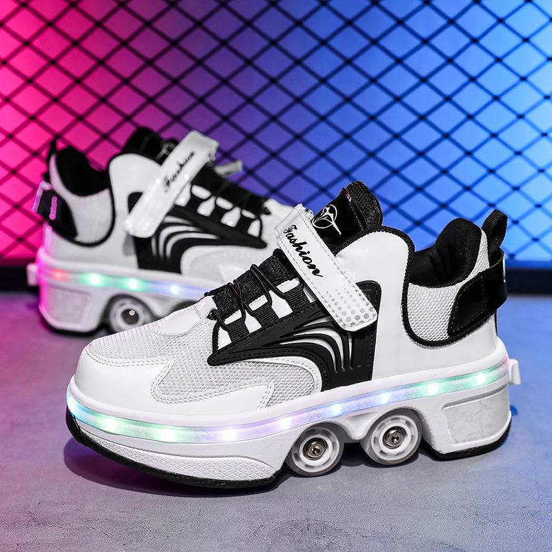 Four-wheel Runaway Shoes Children's Luminous Pulley Shoes Boys and Girls Skates Deformed Wheel Shoes