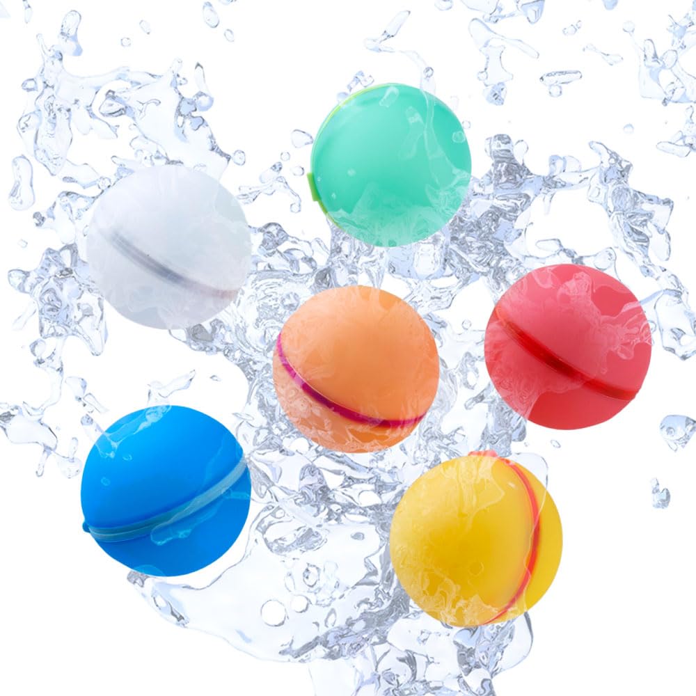 Unbreakable Water Balloons, Set of 6 [Reusable Water Balloon Splash Balls] Bath Time Play, Water Toys, Silicone Balls (Set of 6)