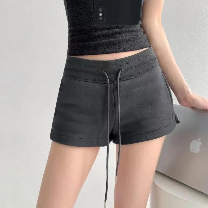 

Solid Color Hot Girl Drawstring Shorts Thin High Waist Casual Slim Waist Versatile Straight Sports S темно-сірий колір
