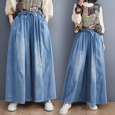 Sommertrendige Jeans mit weitem Bein: Locker, High-End, Retro, hautfreundlich, elastische Taille.