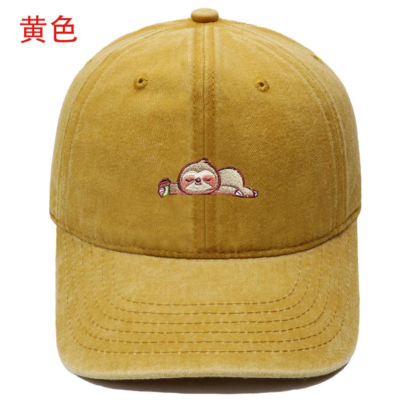 Cartoon Cute Sloth Embroidery Washed Retro Baseball Cap Men's and Women's Leisure Outdoor Sports Shade Cap