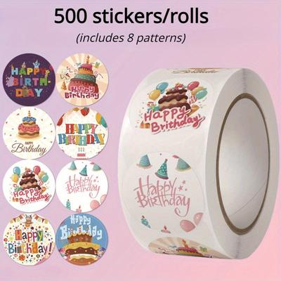 500 Aufkleber/Rolle Geburtstagsaufkleber, Umschlag, Geschenkverpackung, Papiertüten, Aufkleber für Schachteln, Versiegelungsdekorationen, 8 verschiedene Arten von Versiegelungsaufklebern