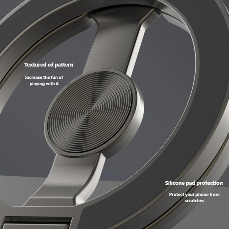 Double Hoop Magnetic Phone Holder with Full Rotation Capability Foldable Metal Construction for Desks