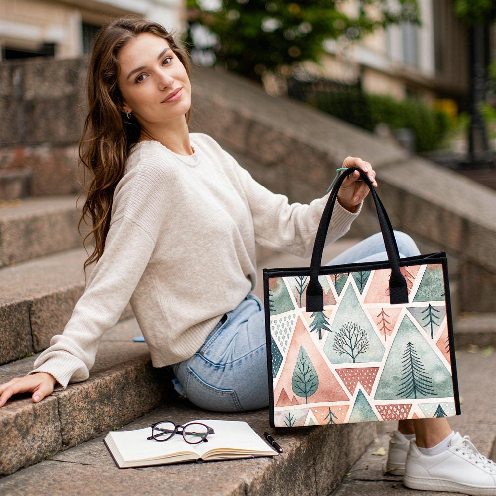 Stylish Forest Pattern Tote Bag Casual Daily Commute Portable Handbag
