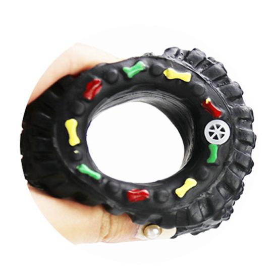 Dog Toy Tire Shape Bite Resistant Vinyl Sound Squeaky Play Toy for Training