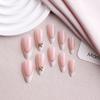 European & American Nude Pink Bowknot Almond French Nails with Gold Edge