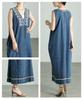 la Cool and stylish embroidered fringed hem Indian cotton dress for Long length sleeveless cotton dress with embroidery and fringed Casual style for