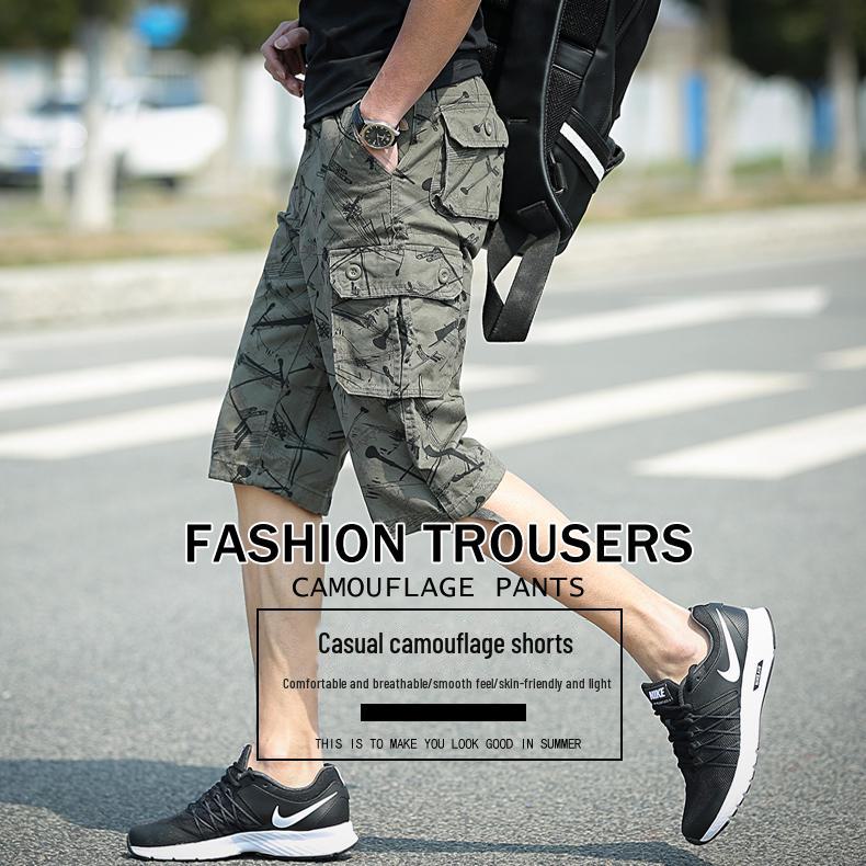 Ανδρικά Καλοκαιρινά Casual Φαρδιά Σορτς Εργασίας με Μοτίβο Παραλλαγής και Πολλαπλές Τσέπες