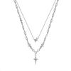 Women  Zircon Cross Pendant Necklace For Women Girl Double Layer Clavicle Chain Necklace Punk Party Jewelry