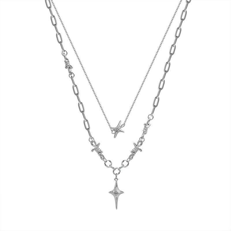 Women  Zircon Cross Pendant Necklace For Women Girl Double Layer Clavicle Chain Necklace Punk Party Jewelry