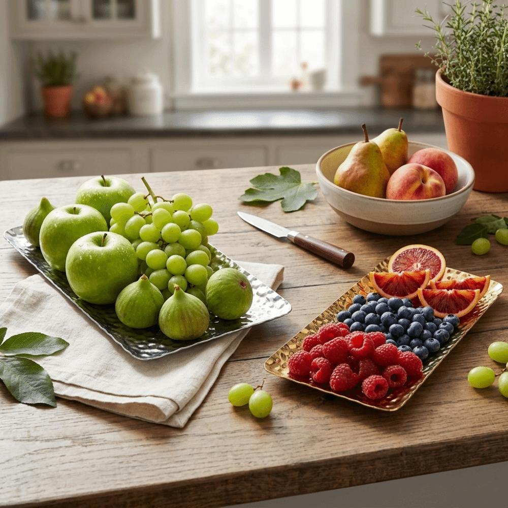Hammered Texture Fruit Tray Rustless Steel Metal Tray Elegant Storage Tray Fruit Storage серебряный