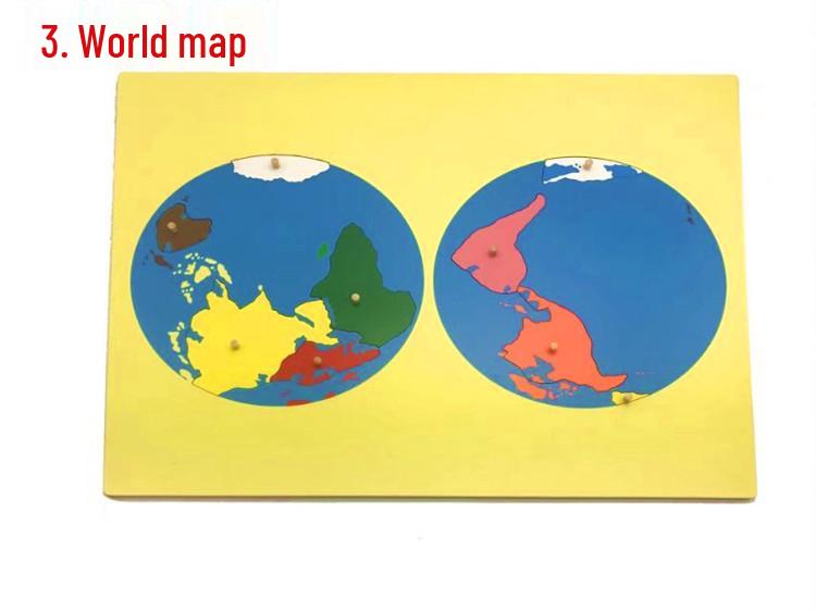 Montessori Beech Wood Map Puzzle & Flag Set for Classroom Display