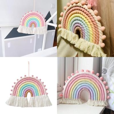 Macrame Rainbow Wall Hanging 8 Lines Tapestries DIY Rope Ornaments with Tassels for Nursery Kid Room Home Decorations X3UC