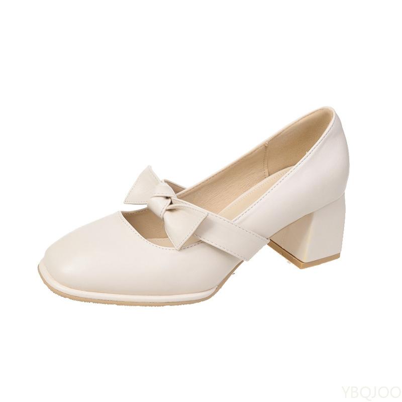 Fashion Square toe single shoe women's high heels new fairy style casual anti slip simple comfortable thick heel bow women's shoes