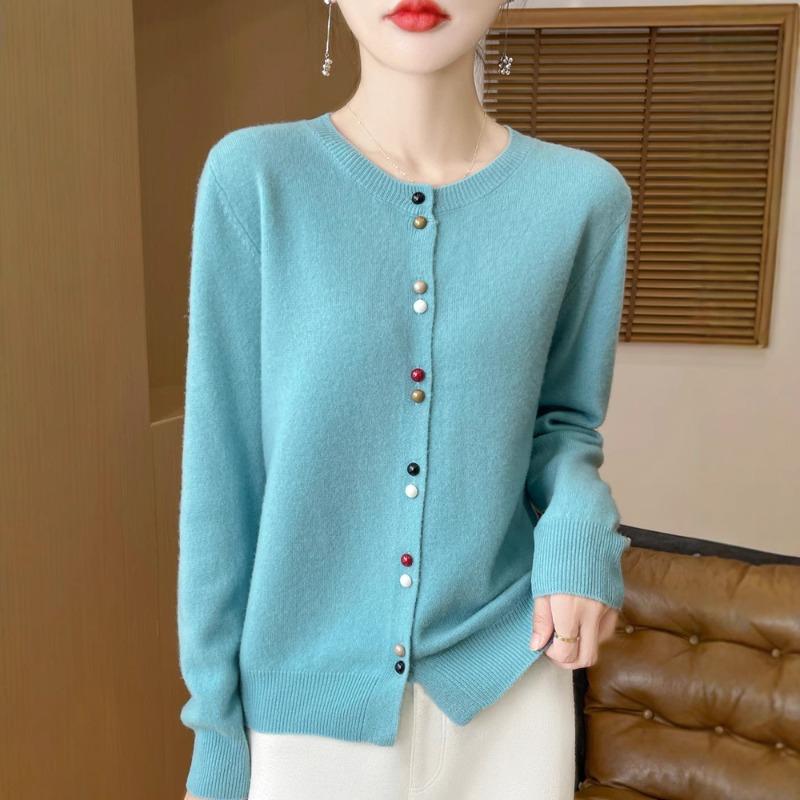 Spring and Autumn New Andy Velvet Cardigan Color Button Knitted Cardigan Women's Crew Neck Loose Sweater Jacket Soft Waxy Versatile Top