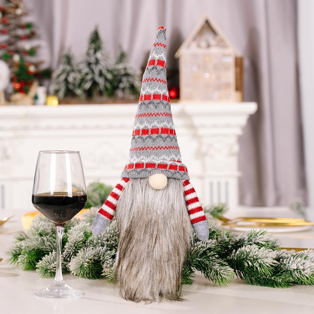 Knit Adorable Wine Bottle Cover Featuring Long Bearded Noface Design For Fun Festive