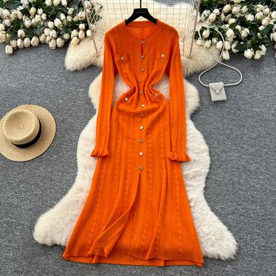 Autumn Winter Women Brand Designer Runway Party Dresses Full Sleeve Knitted Sweater Long Maxi Pullover Robe