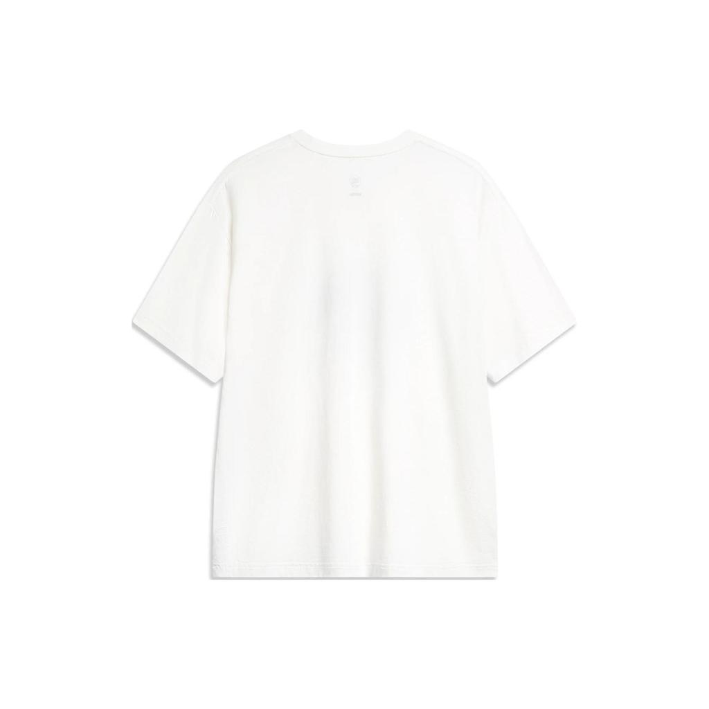 Li Ning Badfive High Street American Vintage Letter Round Neck Pullover Early Spring Short Sleeve T-Shirt Men T-Shirts Off-White AHSU427-2