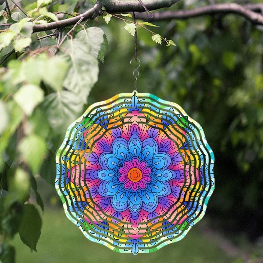 3D Mandala Flower Wind Chime Vibrant Metal Hanging Decor for Indoor Outdoor Window Garden Patio Balcony All Season Gift