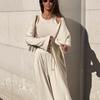 New European and American Women Clothes Vest Long Sleeve Outerwear Wide Leg Pants Temperament Commuter Set