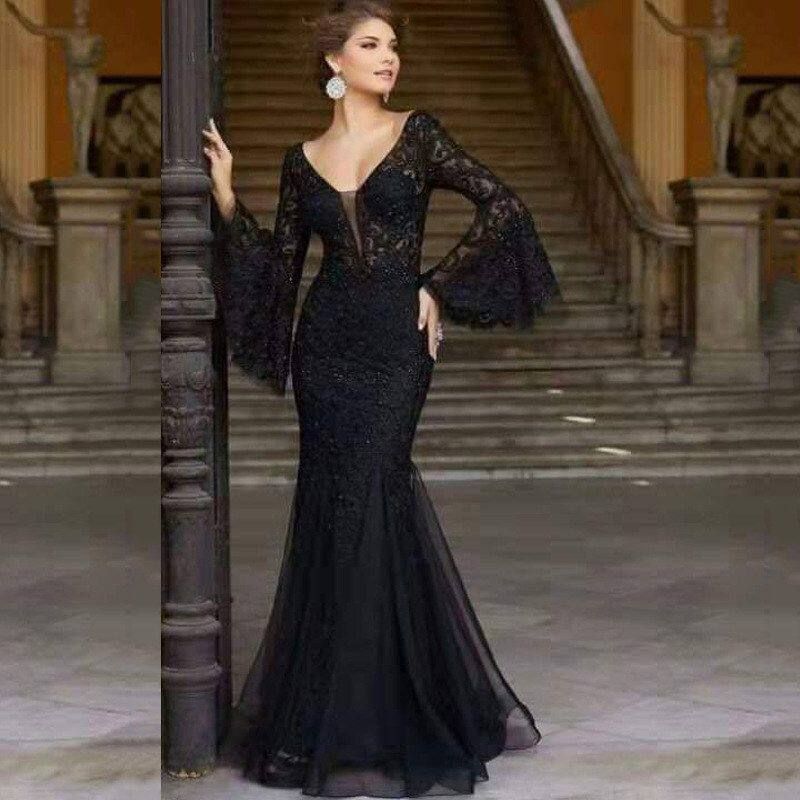 

2025 New Cross-Border Spring and Summer European and American Evening Dress, Noble and Sexy Slim-Fit Mermaid Long Gown for Banquets Black XXXL