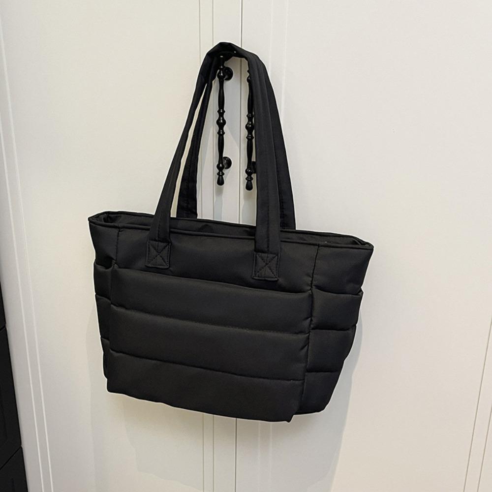

Korean Style Down Cotton Shoulder Bag Large Capacity Nylon Handbag Fashionable Puffy Bag Lady чёрный